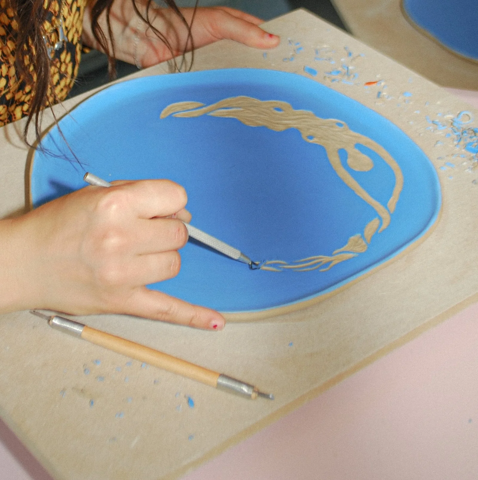 Detail of a hand-formed clay sculpture