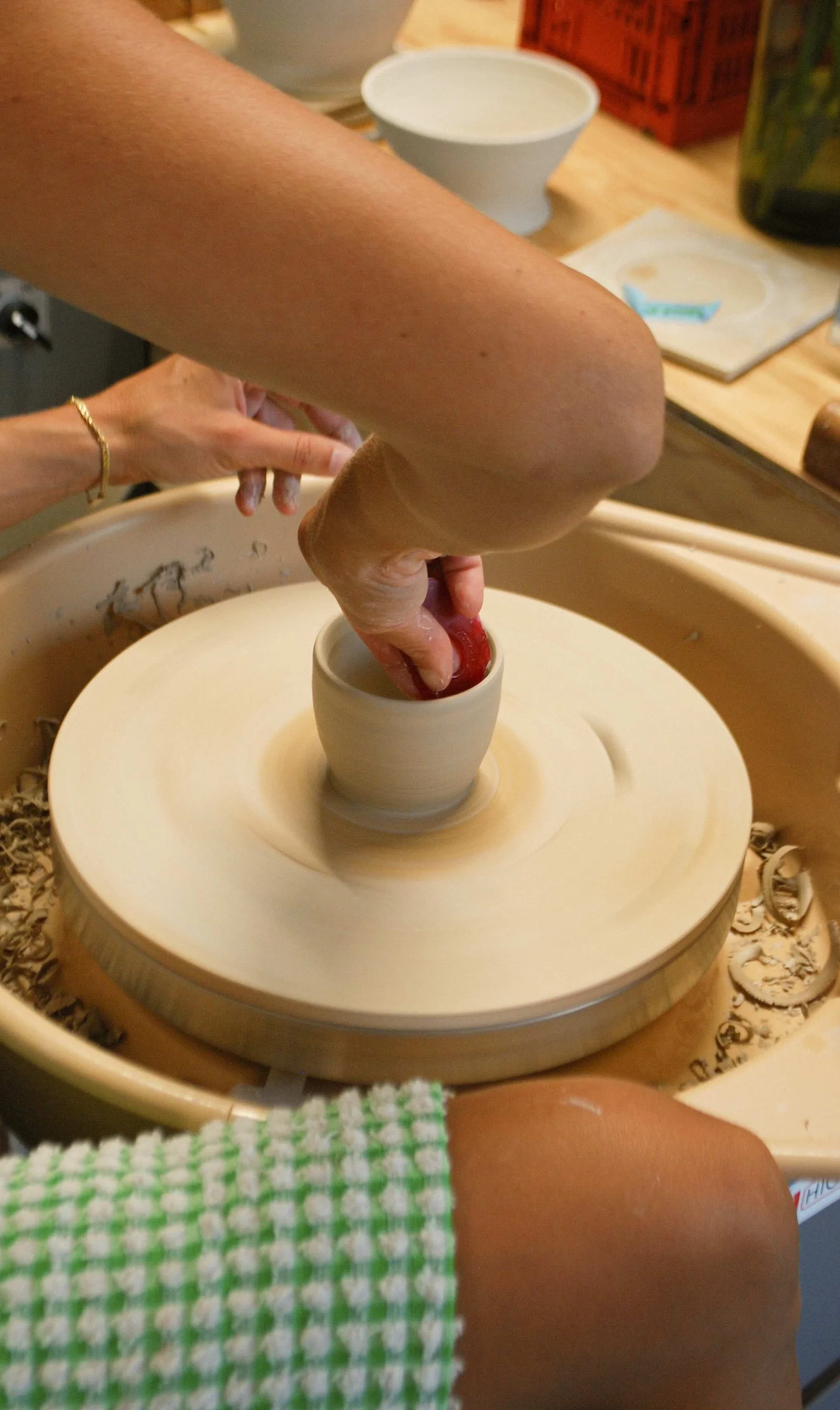 Trimming a leather-hard pot